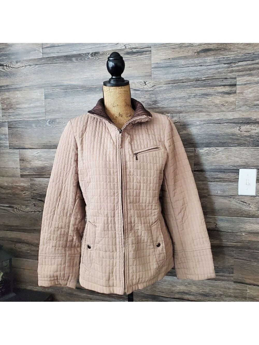 Gallery Quilted Jacket Women's Medium Beige Adjustable Waist